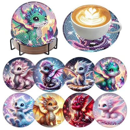 Xylogist 8 PCS Dragon Diamond Art Coasters for Adults with Holder 4X4 inch - color: Dragon Coasters