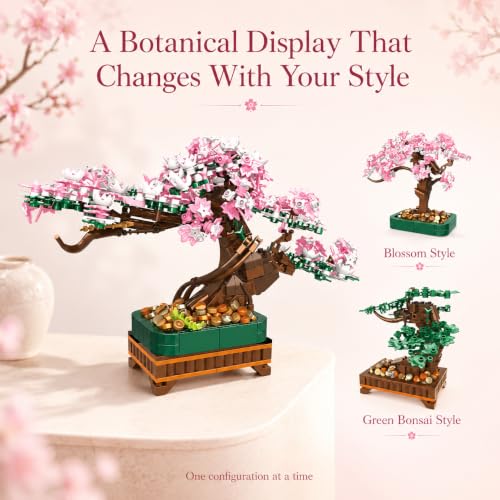 NEWABWN 3-in-1 Cherry Blossom Bonsai Tree Building Set, 711 Pieces - style: 3in1-Tree