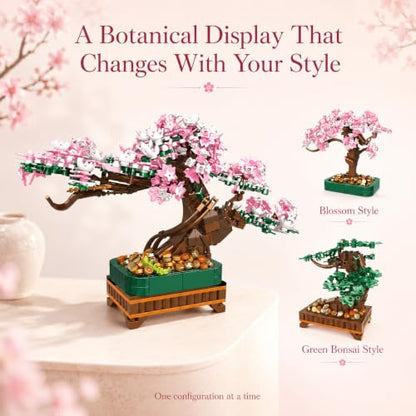 NEWABWN 3-in-1 Cherry Blossom Bonsai Tree Building Set, 711 Pieces - style: 3in1-Tree