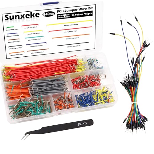 840Pcs Jumper Wire Kit Solderless Flexible Breadboard 14 Lengths Assorted Preformed Breadboard with 65Pcs Breadboard Jumper Wires, Tweezers & Plastic Box - style: 840Pcs+Jumper Wires