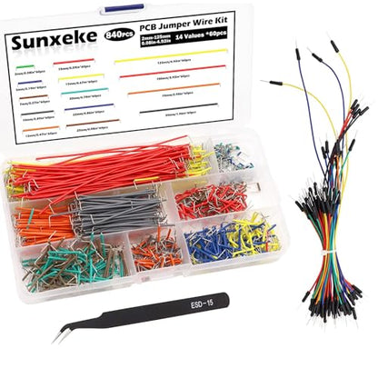 840Pcs Jumper Wire Kit Solderless Flexible Breadboard 14 Lengths Assorted Preformed Breadboard with 65Pcs Breadboard Jumper Wires, Tweezers & Plastic Box - style: 840Pcs+Jumper Wires