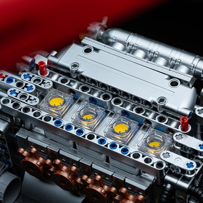 KMS JDM High Performance Engine Building Kit, K-Series Red Top 4-Cylinder Model with Linked Moving Pistons, Silver Metallic Finish, Mechanical Assembly Toy & Display Gift for Car Enthusiasts