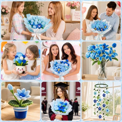 Anyeve Pipe Cleaners Flower Kit, 600 PCS Pipe Cleaners Craft for 6 Color, Easy to Bend and Fold, with a High Plush Density, Has Hot Melt Glue,Sturdy and Durable, for DIY Crafts and Bouquet Making - color: 600PCS-Blue