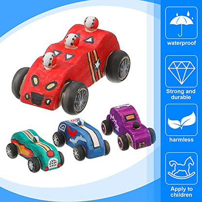 Zhanmai 24 Pcs Unfinished Wooden Cars DIY Paint Craft Toy for Kids Party