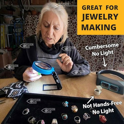 VisionAid 30X 10X Hands-Free Magnifying Glass with Stand, LED Lights, Loupe Handheld Illuminated Magnifier for Low Vision Seniors Reading (Pack of 2) - size: 4 inches (Pack of 2)