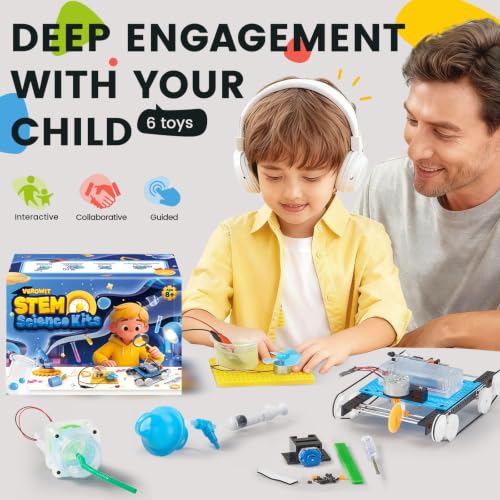 6-in-1 STEM Home Lab Science Kit for Kids Age 8-12, Boys & Girls 9 10 11 13 14 Year Old Educational Adventure Set: Tank & Car Building, Saltwater Generator | Perfect Birthday & Learning Gift for Kids