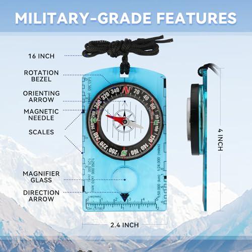 Compass Military Grade, Precision Navigation Compass for Hiking - color: blue