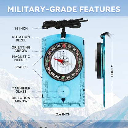 Compass Military Grade, Precision Navigation Compass for Hiking - color: blue