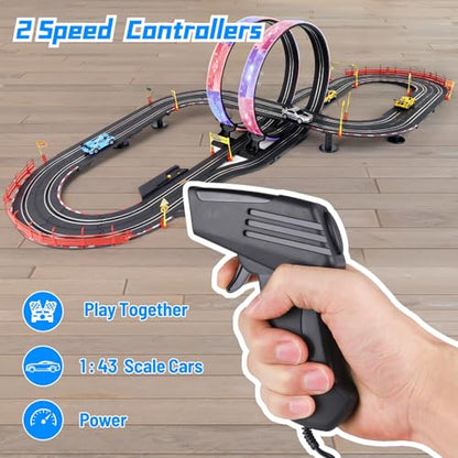 Slot Car Race Track Set for Boys, Electric Track with Light and 4 Slot Cars