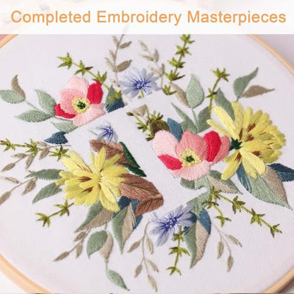 Harimau Letter Pattern T Embroidery Kit for Adult Beginners, Complete Starter Pack with 1 Hoop, Needles, Instruction Guide & Embroidery Stitch Video Tutorials - color: T
