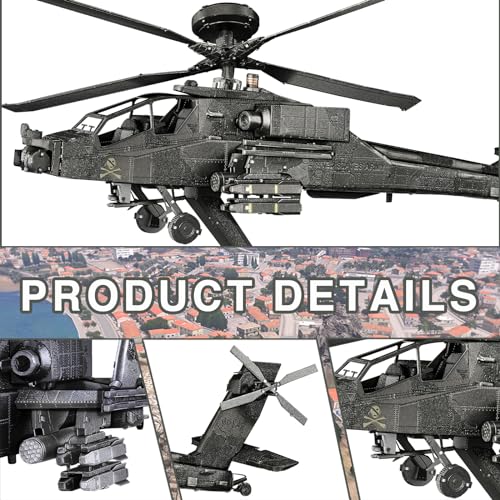 Piececool 3D Metal Model Kits, Military Helicopter Airplane Models Building Kits for Adults and Teens Men Hobbies DIY Brain Teaser Puzzles, Great Birthday Gifts, 145 Pcs - style: AH-64 Apache