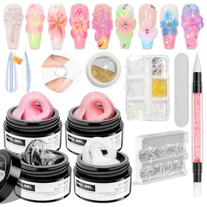 3D Nail Gel Sculpting Gel 4 Colors 3d Gel Nail Art Non Stick Hand Solid Builder Gels Home Manicure, Nail Salon, Nail Charms, Solid, Extension, Carving, Molding Hard Gels - color: Clear, White, Pink,Nude