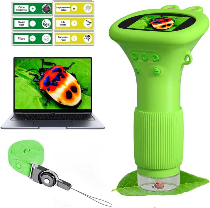 WINWEND Kids Microscope Pocket Microscope -1000X Portable Microscope for Kid | Photo and Video Mini Microscopes | 2'' Digital Little Scientist Microscopes for 3-10 Age Years Old Boys Girls Toys Gifts - color: Green
