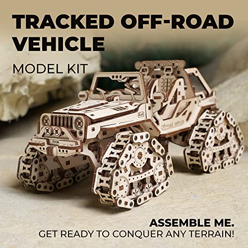 UGEARS Tracked Off-Road Vehicle, 3D Wooden Puzzle, DIY 3D Car Model Puzzle with Spring Motor, 2 Driving Modes, Openable Hood with Engine - style: Tracked Off-Road