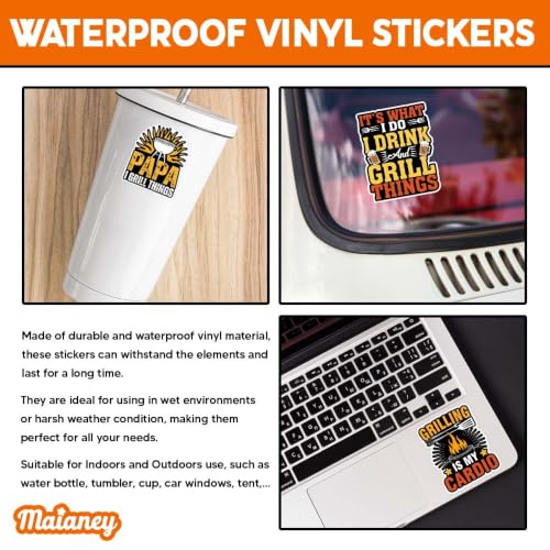 MAIANEY (10Pcs, 3in) BBQ Grilling Sticker Pack for Pitmaster & Smoker Fans, Funny Barbecue Vinyl Decals for Coolers Laptops Water Bottles, Outdoor Grill Lover Stickers Set - color: Bbq