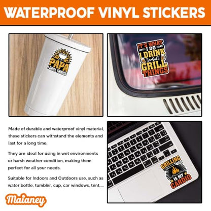 MAIANEY (10Pcs, 3in) BBQ Grilling Sticker Pack for Pitmaster & Smoker Fans, Funny Barbecue Vinyl Decals for Coolers Laptops Water Bottles, Outdoor Grill Lover Stickers Set - color: Bbq