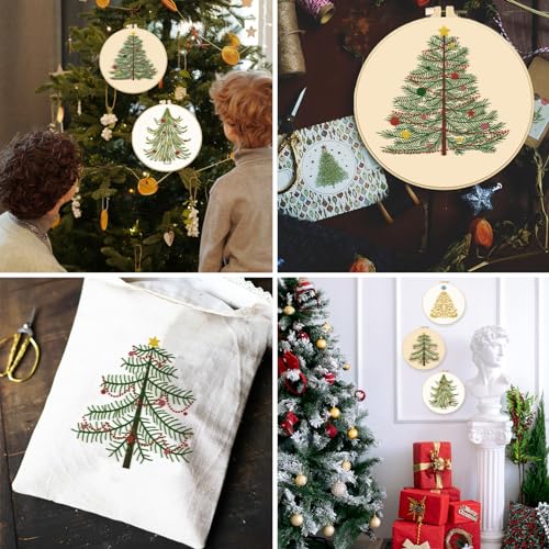 BEUNITONE 4PCS Christmas Tree Embroidery Kit Merry Christmas Stamped Snowflake Pine Tree Needlepoint Kit DIY Adult Beginner Stamped Cross Stitch Kit with Patterns and Instructions - color: 05-Christmas Tree