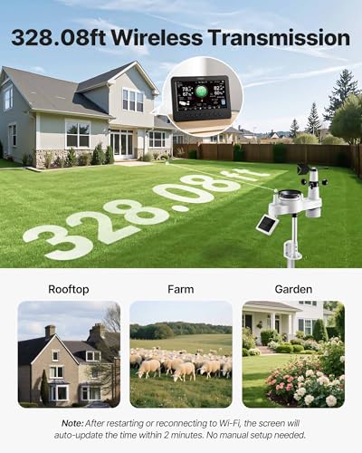 VEVOR 7-in-1 Wi-Fi Weather Station, 7-Inch TFT Display, Wireless Solar Powered Outdoor Sensor, Rain Gauge, Indoor Outdoor for Weather Forecast, Wind Speed Direction, Temperature, Humidity, Rainfall - style: Classic