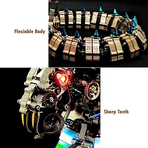 3D Metal Puzzles for Adults Mechanical King Cobra Models with Light, Colorful 3D Metal Model Kits to Build with Tool, DIY Assembly Desktop Toys Gifts - color: Silver