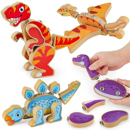 Coogam Dinosaur Snap Together Building Toys, Wooden Take Apart Dinosaur - style: Dinosaur