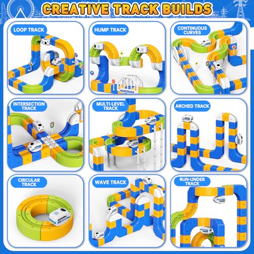 Electric Train Set for Kids 5-8, 225 Pcs 3D Track & 2 Trains - size: 225PCS(80 Tracks +2Trains)