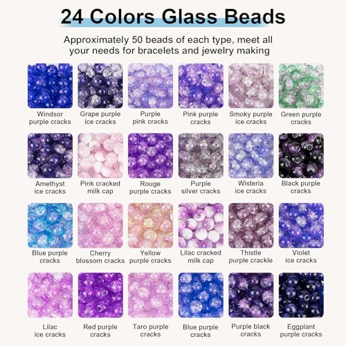 About 1200PCS 6mm Crack Glass Beads,24 Assorted Crack Violet Purple Series - color: Violet Purple