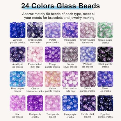 About 1200PCS 6mm Crack Glass Beads,24 Assorted Crack Violet Purple Series - color: Violet Purple