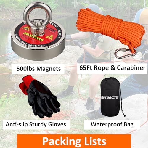 MUTUACTOR Magnet Fishing Kit,Φ2.36''Heavy Duty Neodymium N52 Magnet with 20m(64 Foot) Durable Rope,500lbs Pulling Force Permanent Strong Rare Earth Magnets for Lifting Objects Hunting Lost Treasures - style: 500lb Magnet--Φ 2.36"