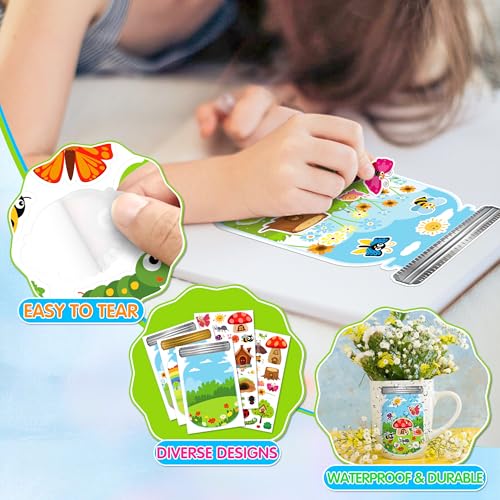 LINAYE 24 Sheets Insect Stickers with Jar Scenes, Make Your Own Bug Jar Stickers, Spring Crafts Activities for Kids Spring Party Decorations Supplies for Kids - style: Bugs Jar 24 Sheets