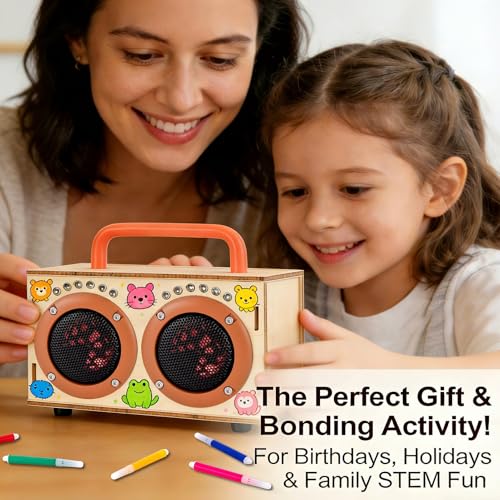 STEM Science Toy Gift for Boys Girls Age 8-13, DIY Bluetooth Speaker Kit - color: Orange