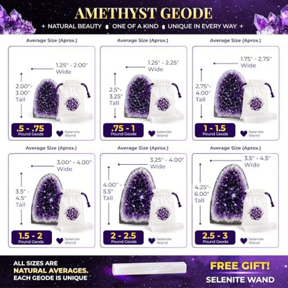 Natural Amethyst Geode Crystal Cluster 2–2.5 lb with BONUS Selenite Wand - size: 2 pound - 2.5 pound