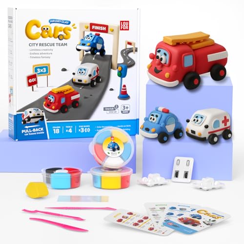 Air Dry Clay Kit for Kids - 3 Boxes Pull Back Car Making - color: City Rescue Team