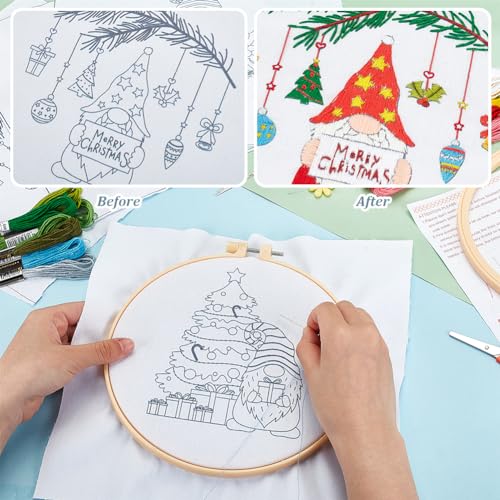 BEUNITONE 4PCS Christmas Gnomes Embroidery Kit Xmas Tree Stamped Cross Stitch Kit Snowflake Mistletoe Needlepoint Kit for Adult Beginner with Instructions - color: 06-Christmas Gnome