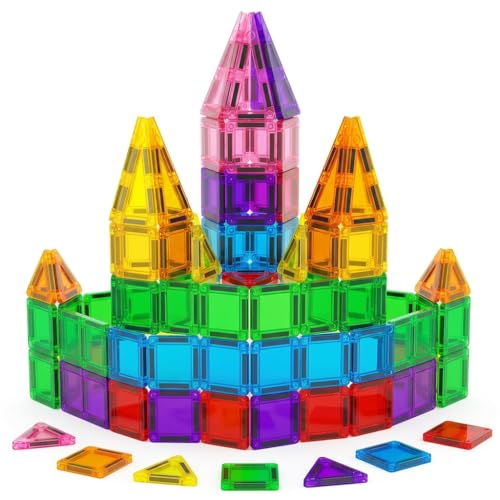 56Pcs Mini Magnet Building Blocks, STEM Educational Construction Toys for Boys Girls Age 3 4 5 6, Toddler Magnetic Tiles for Travel & Airplane Activities, Montessori Sensory Learning Toys Gift Set