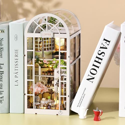 TOYQI Book Nook Kit, DIY Miniature Dollhouse Kit for Adults and Teens - color: Coffee Garden