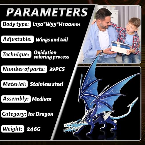 3D Metal Model Kits Ice Dragon Art Craft Gifts Toys for Adult - color: A3-ice Dragon