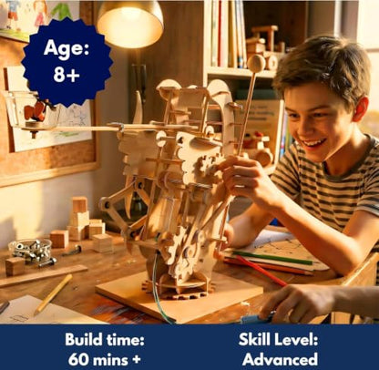 PATHFINDERS STEM Kits- Hydraulic Gearbot – Wooden STEM Building Catapult | Build-It-Yourself Hydraulic Robot with Gears & Launcher | Educational Engineering Toy & Gift Teens and Adults