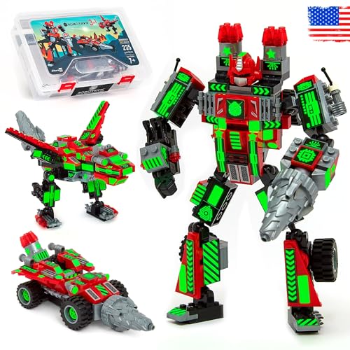 JITTERYGIT Mech Building Robot Glow in The Dark Action Figure Toy Set, Cool Space Super Hero Christmas Birthday Gift, Best Xmas Holiday Present Bricks for Boys, Girls, Teen 6 7 8 9 10 Year Old - style: Volcano Red - Grindburst