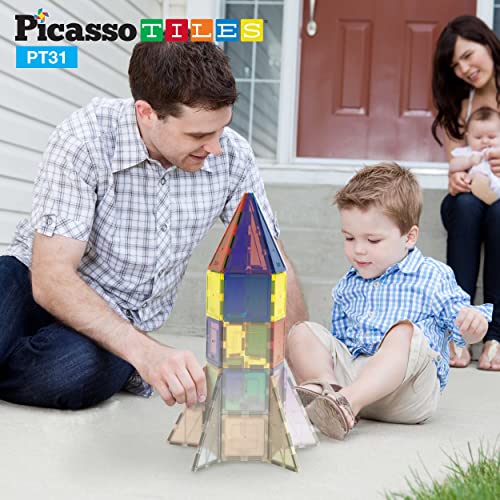 PicassoTiles UV Activated Color Changing Rocket Set Magnet Construction Toy Kit Engineering STEM Learning Playset Child Brain Development Stacking Blocks Playboard for All Ages 3 and Up PT31 - color: Uv Activated Color Changing