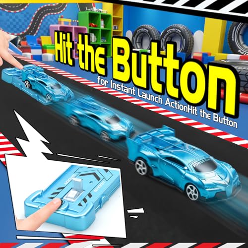 Aooess 6 PCs Catapult Car Toy for Kid 3-5 Car Toy Set with Launchers Trophy