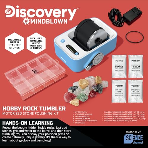 Discovery™ Rock Tumbler Deluxe Set – Stone Polishing Kit with Rocks, 4 Grits, Gem Case| STEM Science Project Kit for Kids & Beginners| Cool Toy for Boys & Girls Ages 8+