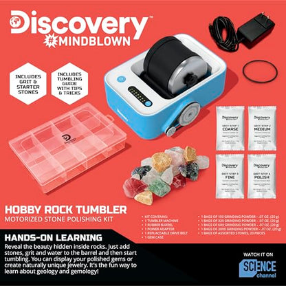 Discovery™ Rock Tumbler Deluxe Set – Stone Polishing Kit with Rocks, 4 Grits, Gem Case| STEM Science Project Kit for Kids & Beginners| Cool Toy for Boys & Girls Ages 8+
