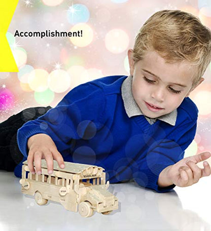 Puzzled 3D Puzzle School Bus Wood Craft Construction Kit - 112 Pieces Pack