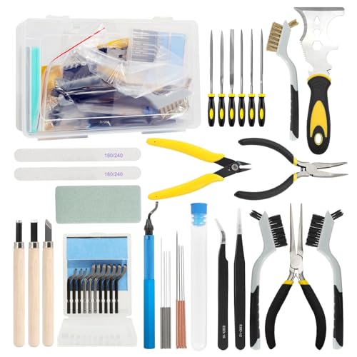 VASTOOLS 42Pcs 3D Printer Accessories Kit, Professional Deburring Tool Set with Nozzle Cleaning Needles, Scraper, Pliers, Files,Sanding & Polishing Tools for 3D Printing