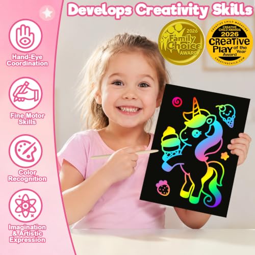 ZMLM 100PCS Rainbow Scratch Paper Art Gifts, Arts and Crafts for Kids Toys (Pack of 2) - color: Pink, size: 7.2 x 5 inch (Pack of 2)