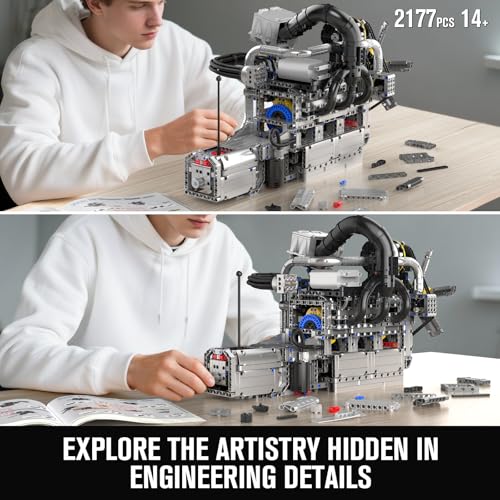 Mould King 10214 Engine Model kit that Runs, Build Your Own Cars 4-Speed Transmission Engine that Works, Engineering Kit for Display Collection, STEM Kit Gift for Adults 14+ Teens/Adult, (2177 Pcs) - style: Ro Engine