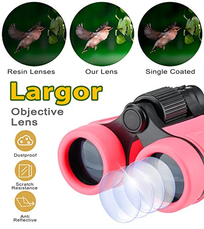 Binoculars for Kids, Toys for 3-12 Years Boys and Girls High-Resolution Optics Shockproof Mini Compact Toy Binoculars for Bird Watching, Hiking, Camping, Science, Detective - color: Blue+Pink