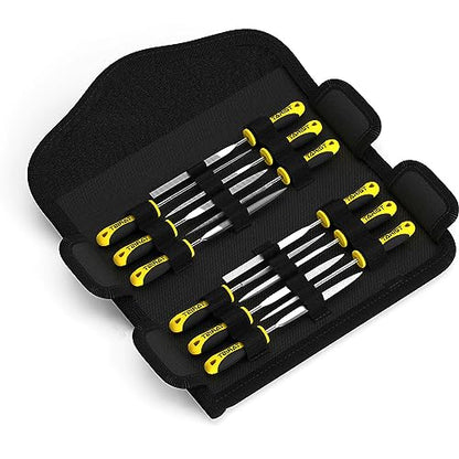 TARIST 12PCS Needle File Set with Tool Bag, Small File Set Includes 6pcs Jewlers Files & 6 Steel Files for Metal, Jewlers, Wood, Leather and Plastic - style: Needle File - 12 pcs