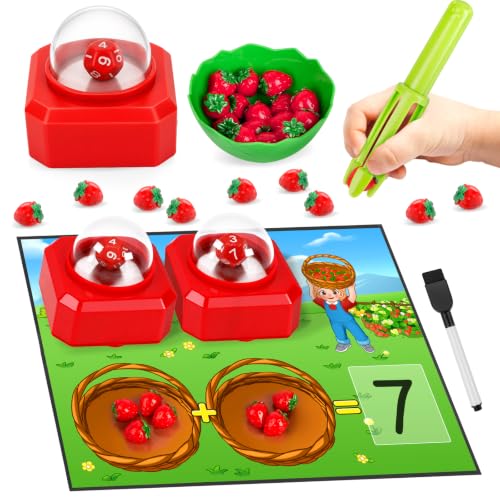 Kasfalci Math Board Games for Kids with Dice Poppers,Math Manipulatives,Dice Games,Addition Subtraction Games,Math Counters,Counting Toys,Fine Motor Toys,Kindergarten Classroom Homeschool Supplies