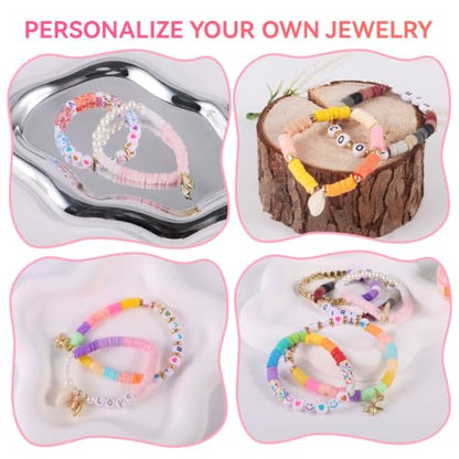 torbers 6000 Pcs Clay Beads Bracelet Making Kit, 24 Colors 6mm Flat Preppy Polymer Beads with Charms, Letter Beads and Elastic Strings, DIY Jewelry Making Set for Friendship Bracelets